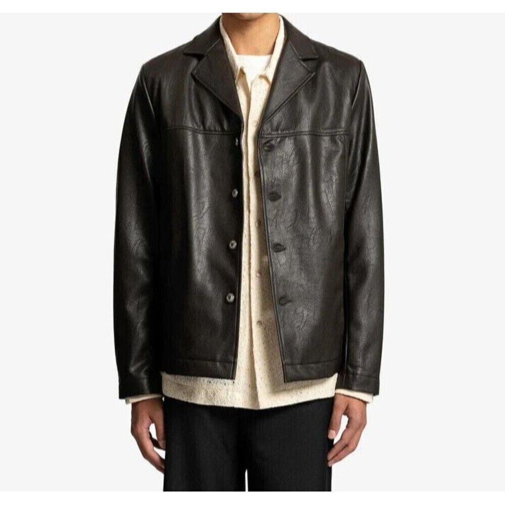 SEFR Mens Jacket XL Coffee Brown Button Up Faux Leather FRANCIS $485